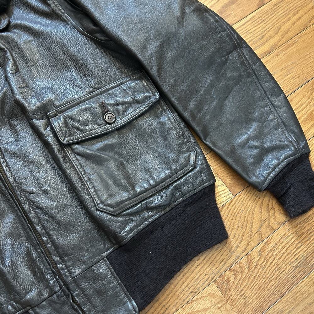 Vintage 60s 70s Startown USN Military Brown Leather Flight Bomber Jacket 46 - Picture 4 of 7